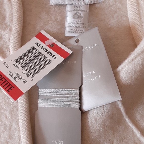 CHARTER CLUB Petite Merino Wool Beaded Front Zip Sleeveless Vest Eggshell - Picture 5 of 11